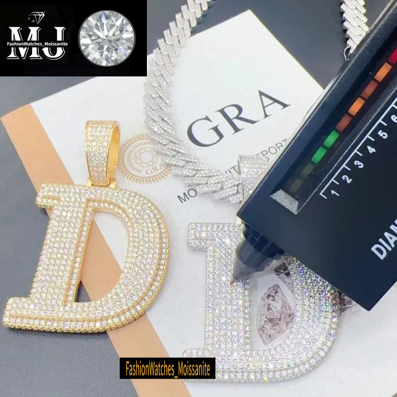 A-Z Sterg Sier Shiny Moissanite Letter Pendant with 3mm 24inch Rope Chain Jewelry for Men Women Nice Gift