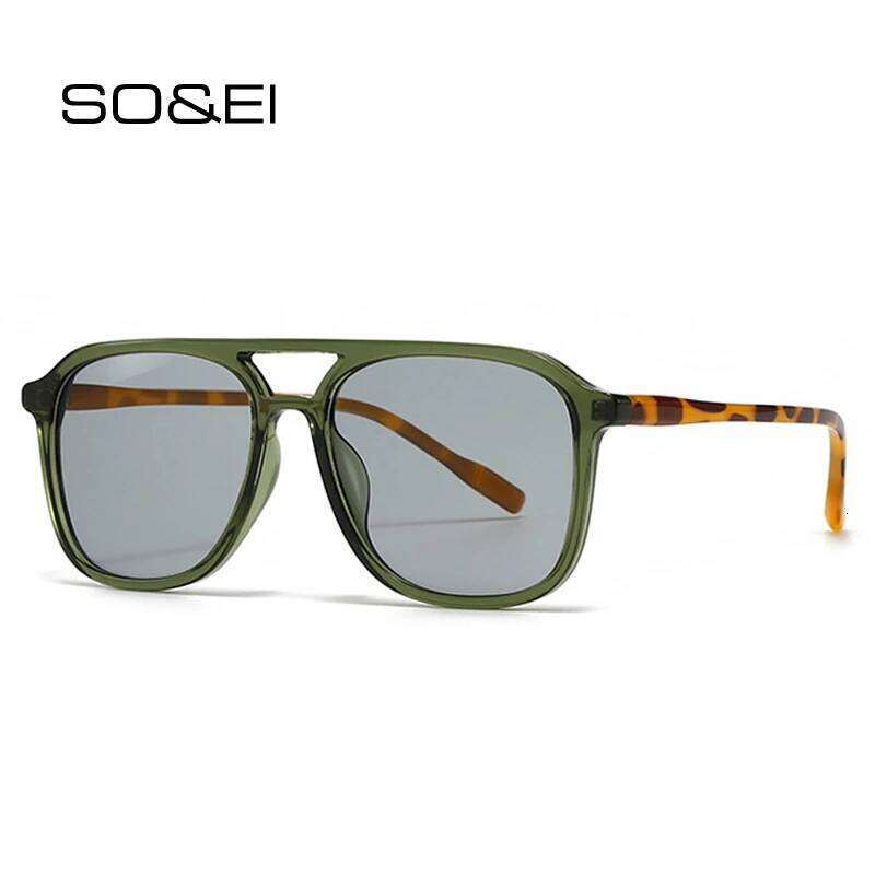 SO&EI Retro Double Bridges Men Square Sunglasses Fashion Blue Green Shades UV400 Women Trending Gradient Sun Glasses