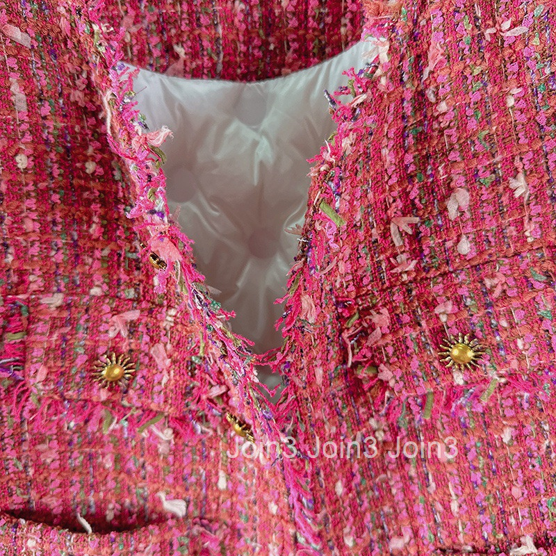 Winter High end Tassel Style Slim Top Round Neck Single breasted Small Fragrant Inner Tank Down Coat Short