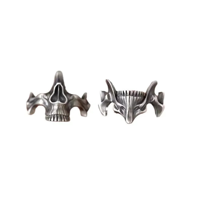 Yhpup2Pcs Vintage Gothic Steel Skull Mask Rings Skull Mask n Alloy Finger Rings Set for Men Women Creative Punk Mens Rings 250729
