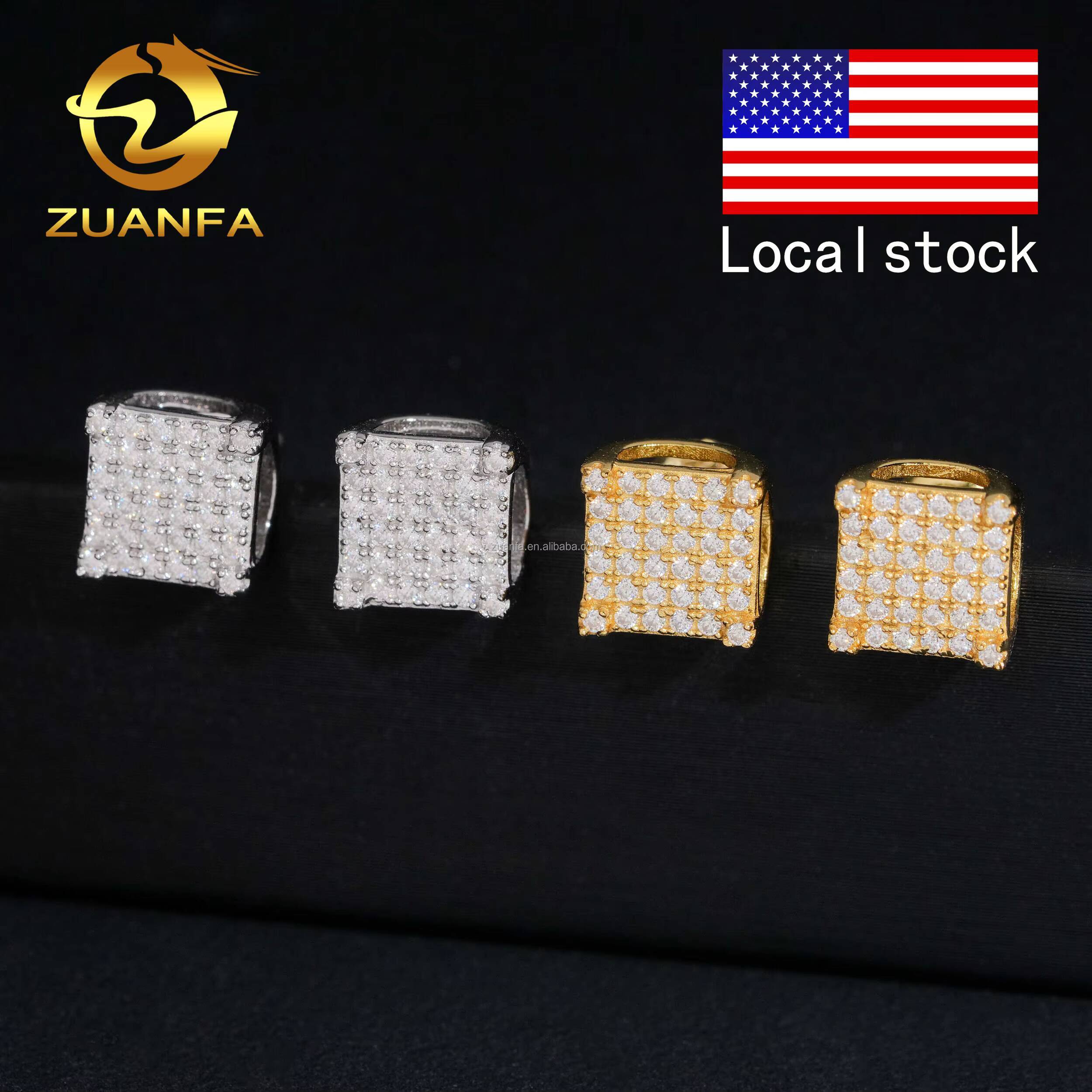 GRA Certificate Bulk Stock in America Warehouse Fashion Jewelry Iced Out S925 Screw Back VVS1 Moissanite Square Stud Earrings