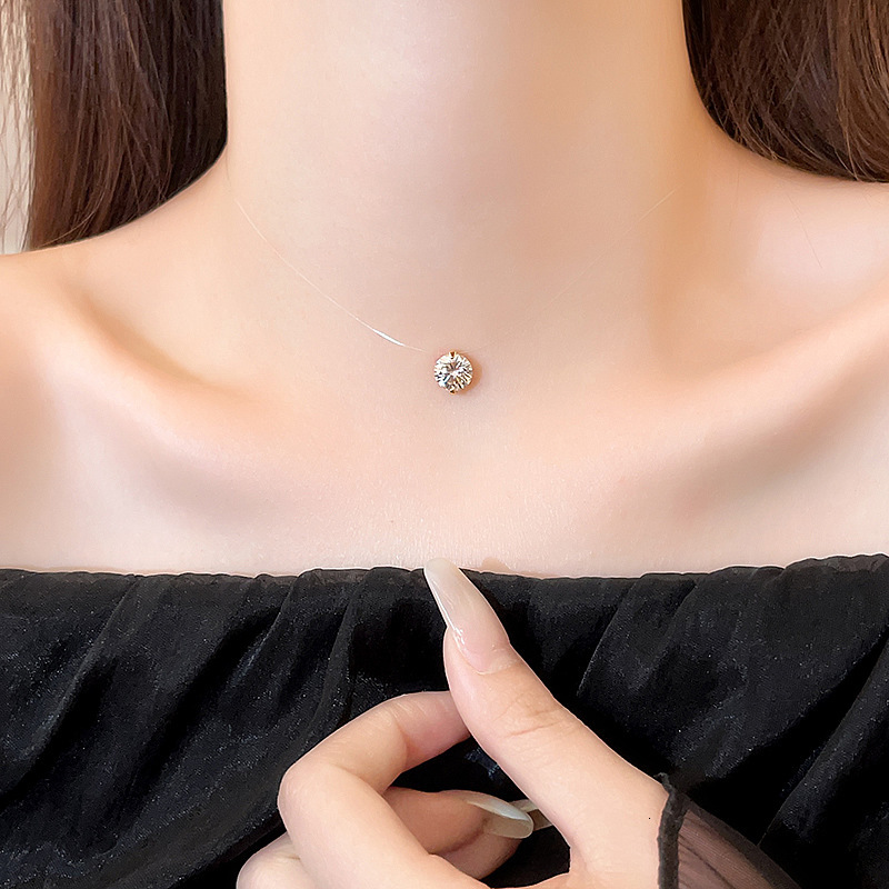 Golden Zircon Pendant Invisible Fishing Line Necklace for Women 2025 New Mermaid Tears Light Niche Collarbone Chain Accessory Jewelry for Women Jewelr