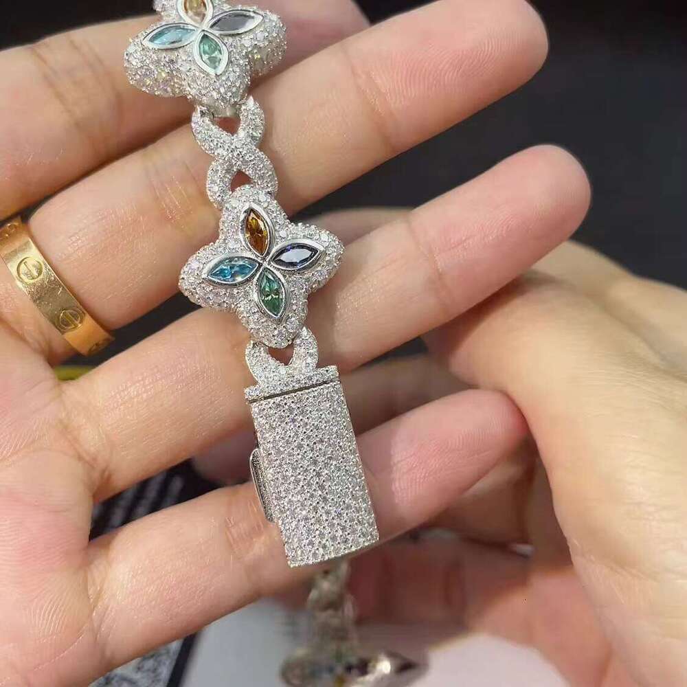 New 15mm Marquise Flower Design Hip Hop Jewelry Iced Out Unisex Cuban Link Chain Sier Moissanite Bracelet