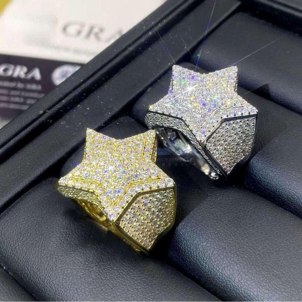 Customized Moissanite Fine Jewelry High Quality Sterling Sier Five Point Star Pave Dia Hip Hop Ring for Men