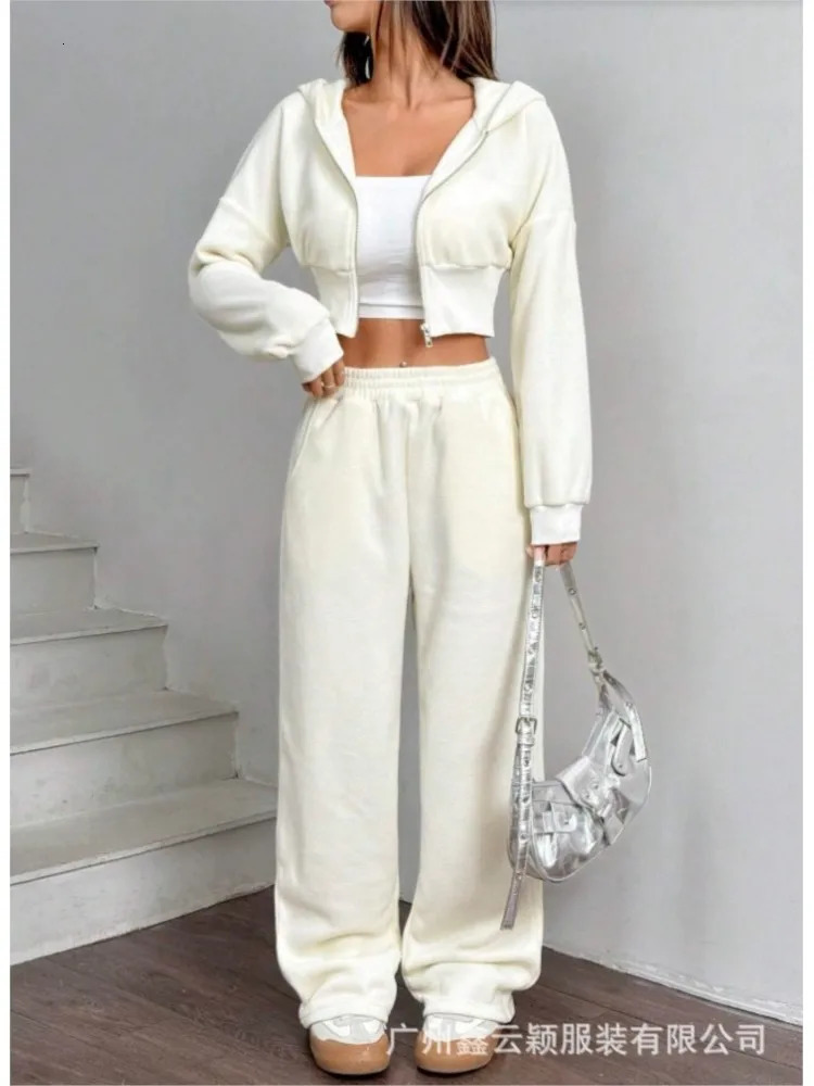 Casual Fashion Hoodie Long Sleeve Zipper Cardigan Sweater Sports Trousers 2Piece Set Autumn Winter Pocket Suit Women 250729