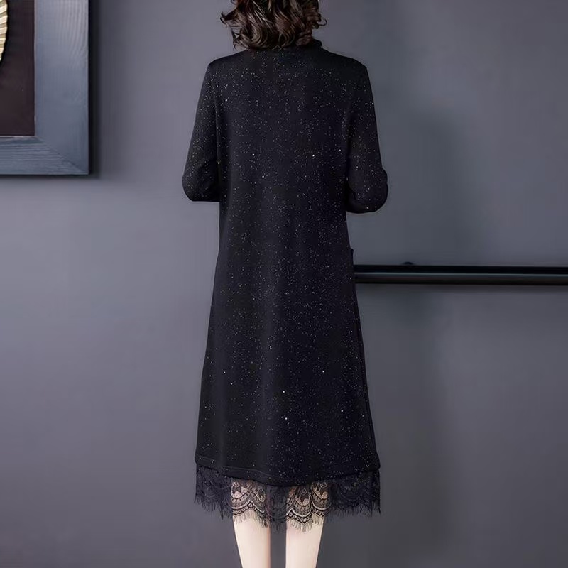 plus size women's new long sleeve high waist printed banquet dress mid-length skirt D02426