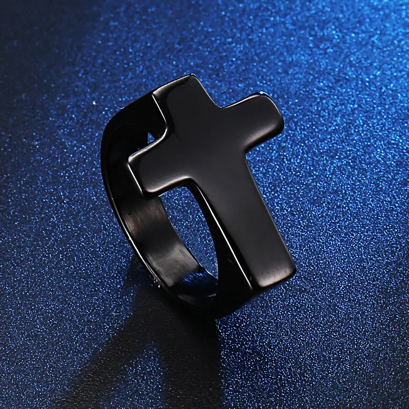 Stainless steel simple cross ring Protestant Christian cross religious ring 250729