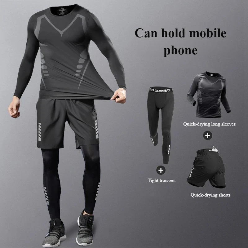 Fashion Breathable Running Sports Suit Mens Fitness Clothes AllSeasons Professional Morning Quick Dry Training 250729