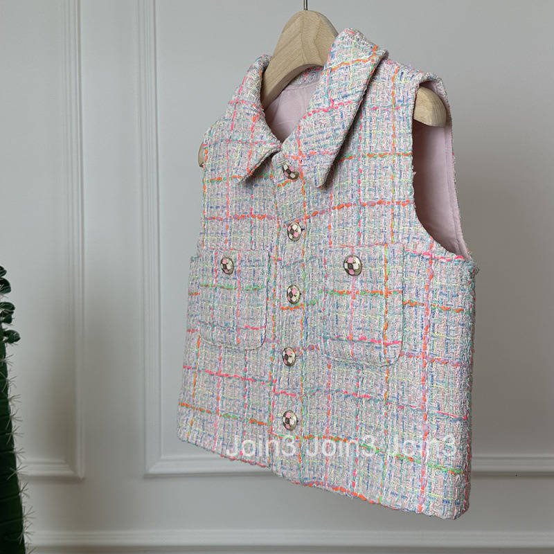 Autumn Winter New French Style Chic Short Lapel Tweed Vest Sleeveless Jacket Womens Top Vest