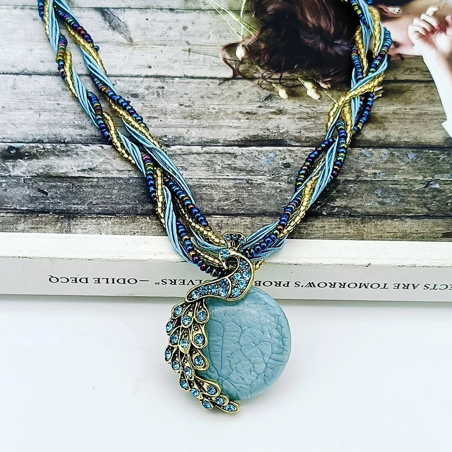 2025 Fashion Multilayer Beads Chain Crystal Gem Stone Pendant Necklaces Boho Statement Jewelry AN001 250729