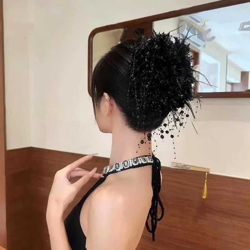 Vintage Chiffon Flower Pearls Feather Hair Claw For Women Elegant Hair Ornament Headband Hair Clip Hairpin Hair Accessories Z250729