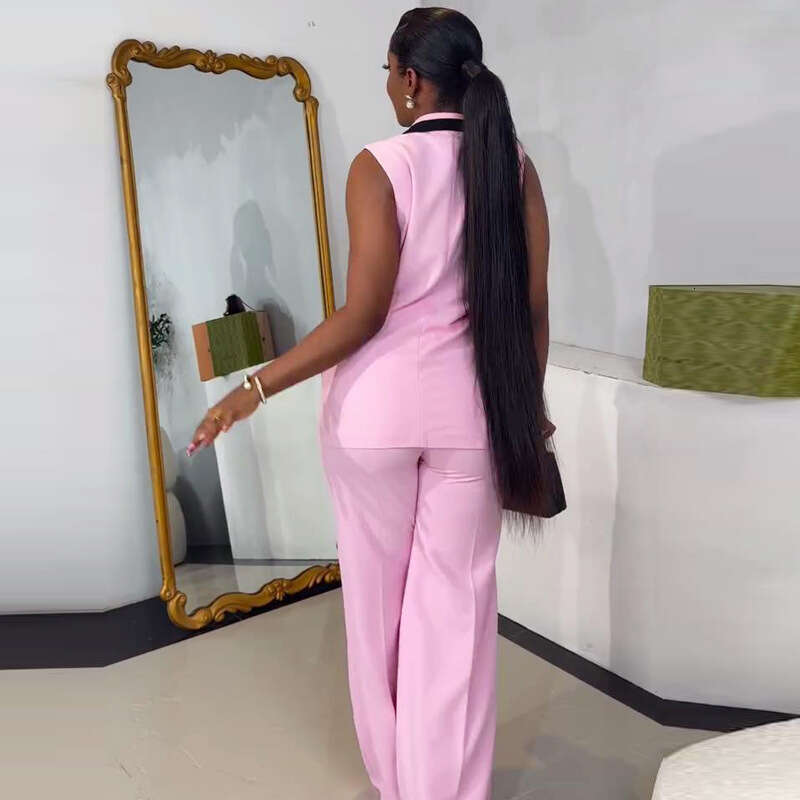Women's Fashion High-End Casual Outfit Set: Unique Vest And Long Pants Two-Piece Set B5