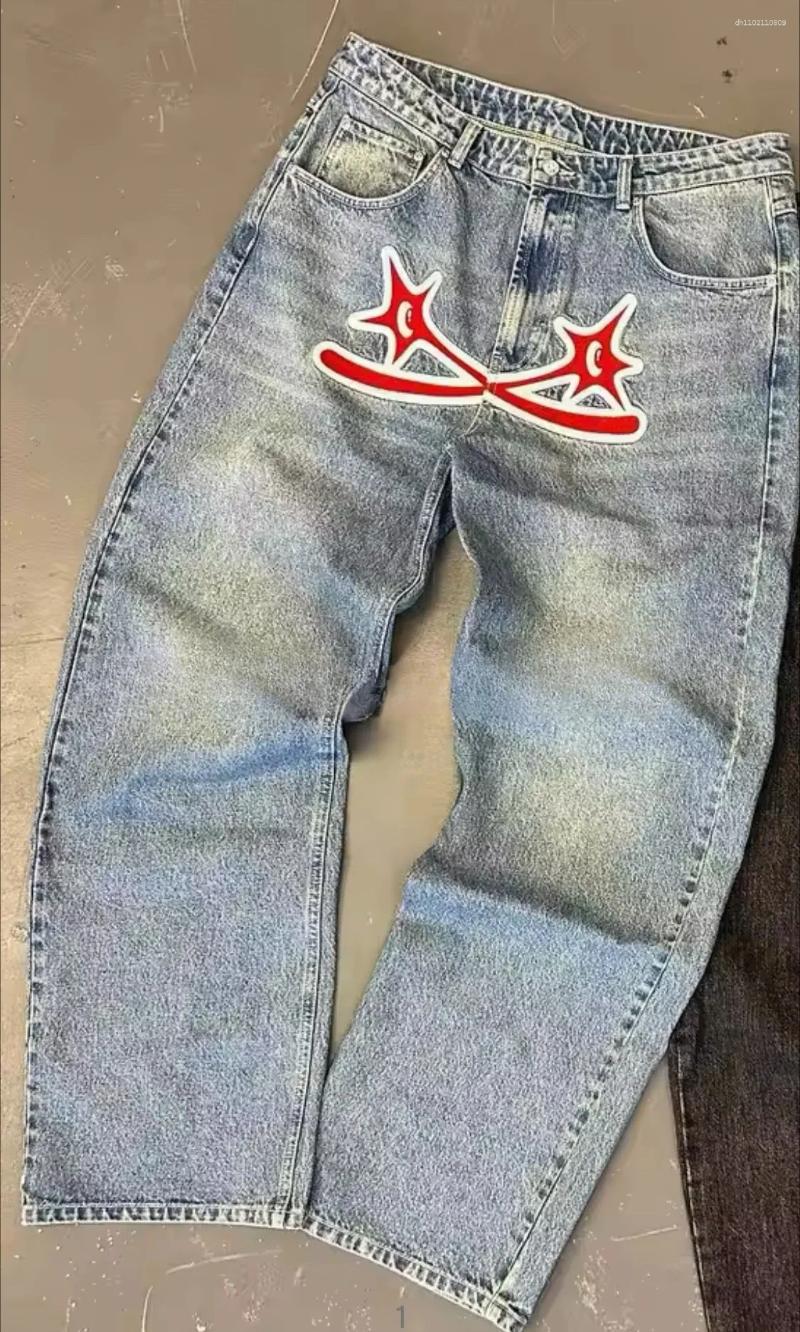 Men's Jeans American High Street Harajuku Mens Hip Hop Star Letter Baggy 2025 Straight Leg Casual Pants Y2k Men Clothing