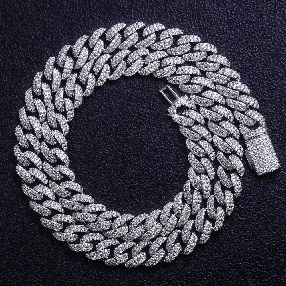 Moissanite Chain Cuban Hip Hop Style Men Gift Cuban Link Chain 7 8 9 Inch Width 10mm Sterling Silver Gold Plated Cuban Bracelet