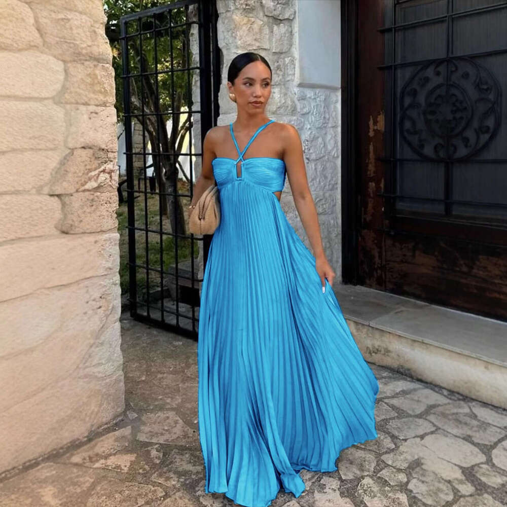 2025 Summer New European and American Cross-Border Trade Solid Color Strapless Pleated Sleeveless Camisole Dress In Stock