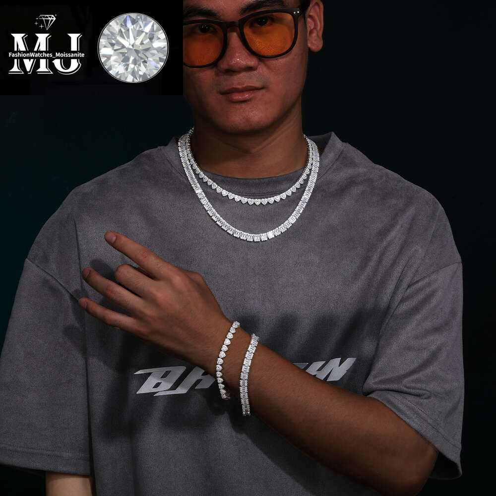 Hip Hop Jewelry Wholesale 7mm Sterg Sier Heart Cut VVS Moissanite Dia Iced Out Tennis Chain Necklace