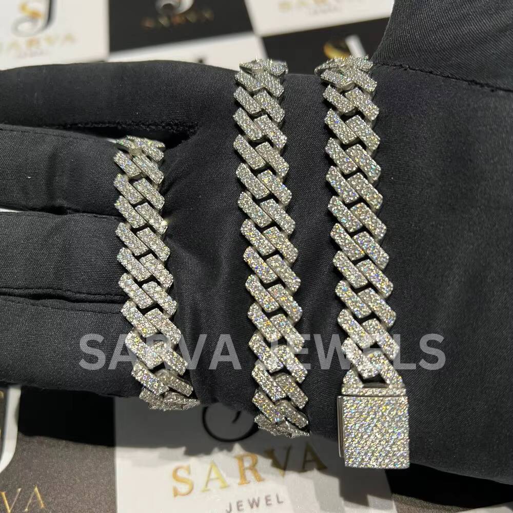 Luxury 925 Sterling Silver Mens Necklaces Rose Gold Plated Pretty Cuban Chain with VVS Moissanite Diamond Cut Hip Hop Style