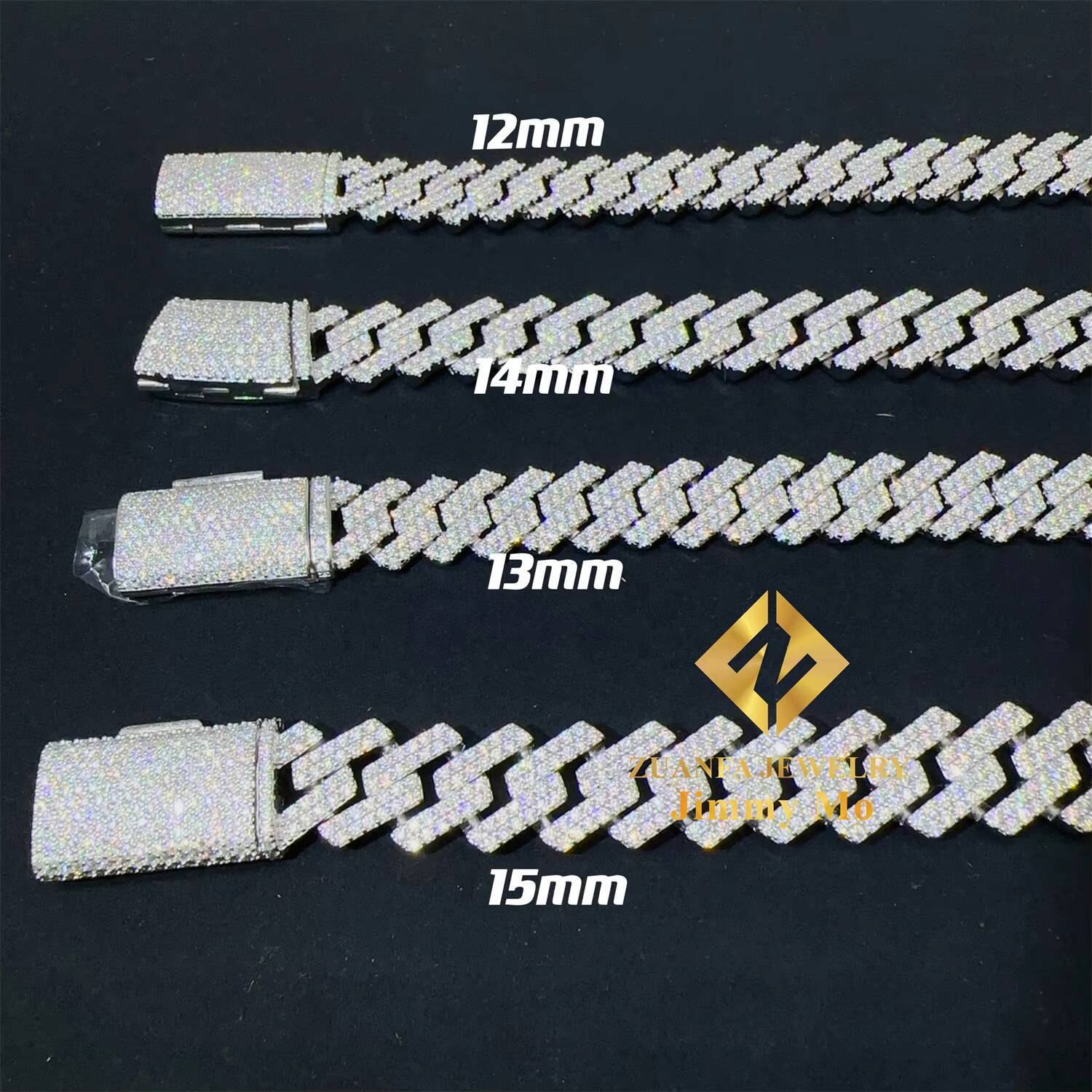 Hot Selling Pass Diamond Tester 925 Solid Silver 12mm 13mm 14mm 15mm Two Rows Iced Out Hip Hop VVS1 Moissanite Cuban Link Chain
