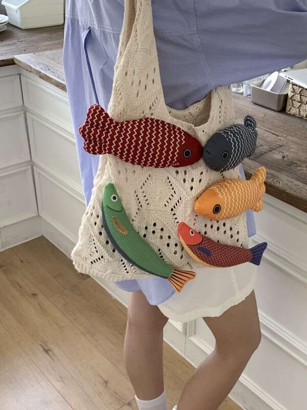 Foreign Order Niche Design for Women Knitted Yarn Woven Patchwork Vacation Casual Handbag Shoulder Tote Bag