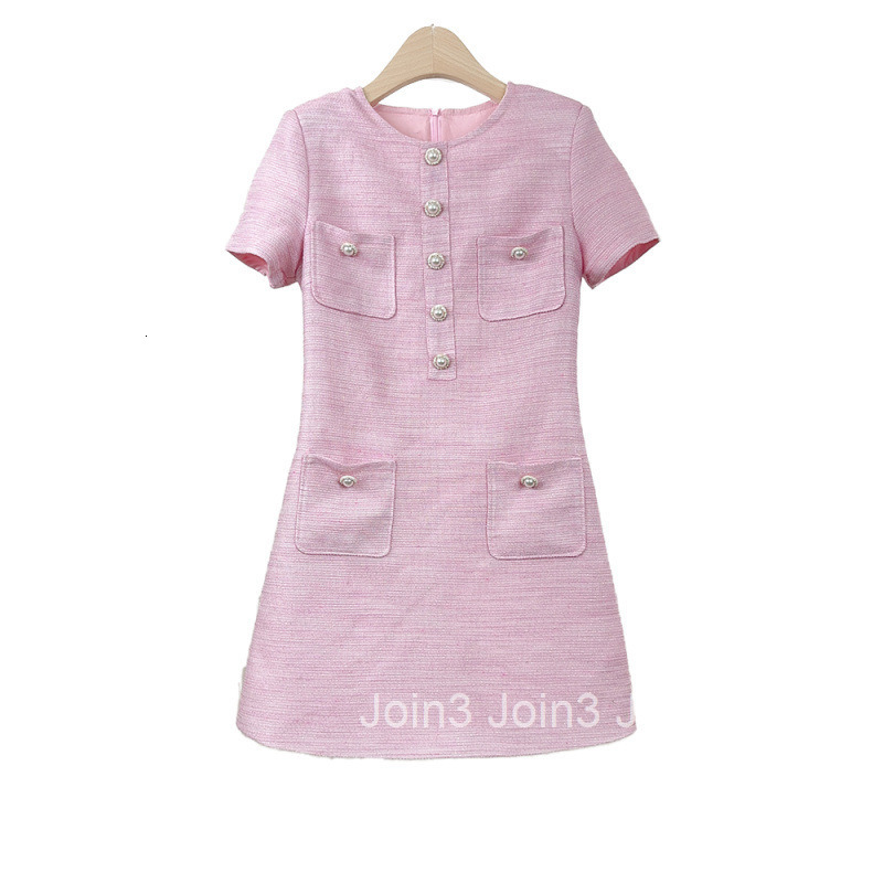 2025 Socialite Summer New Style Slim Fit Pearl Button Multi-Pocket Design Short Sleeve Dress Short Skirt
