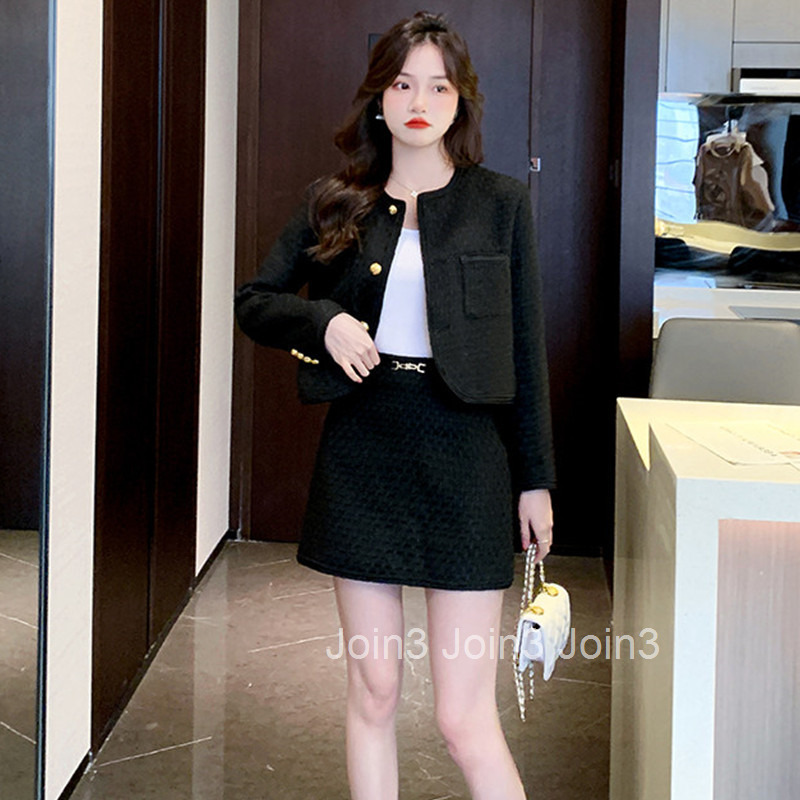 Korean Version Petite Height-Enhancing Set for Women Autumn New Stylish Short Jacket and Skirt Two-Piece Set Internet Celebrity Book