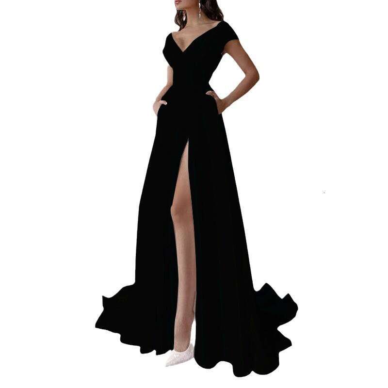 2025 Cross-Border Strapless Ruffled Red Black White Mid-Waist Solid Color Elegant Commuter Long Dress Evening Gown