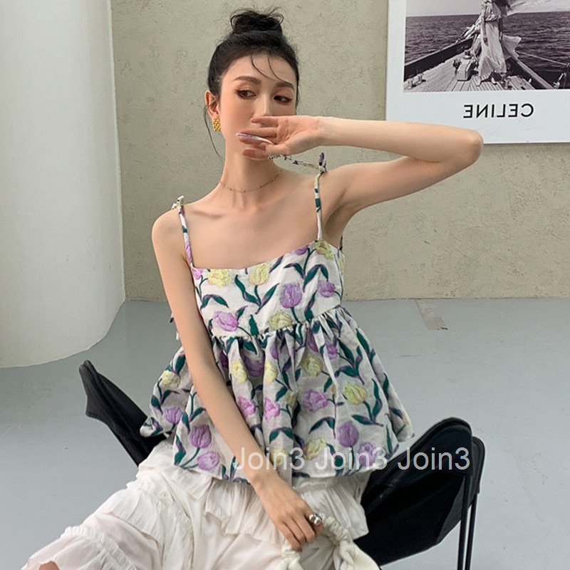 Fashionable Elegant Camisole for Women Summer French Jacquard Fresh Top Ruffled Puffy Sexy Tank Top Internet Celebrity Book