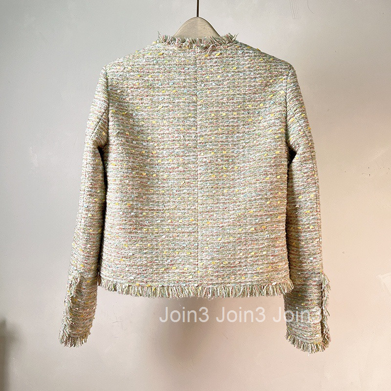 Autumn and Winter New Celebrity Fashion Colorful Woven Single breasted Small Fragrant Style Long sleeved Coat Womens Tassel Edge Outer Coat