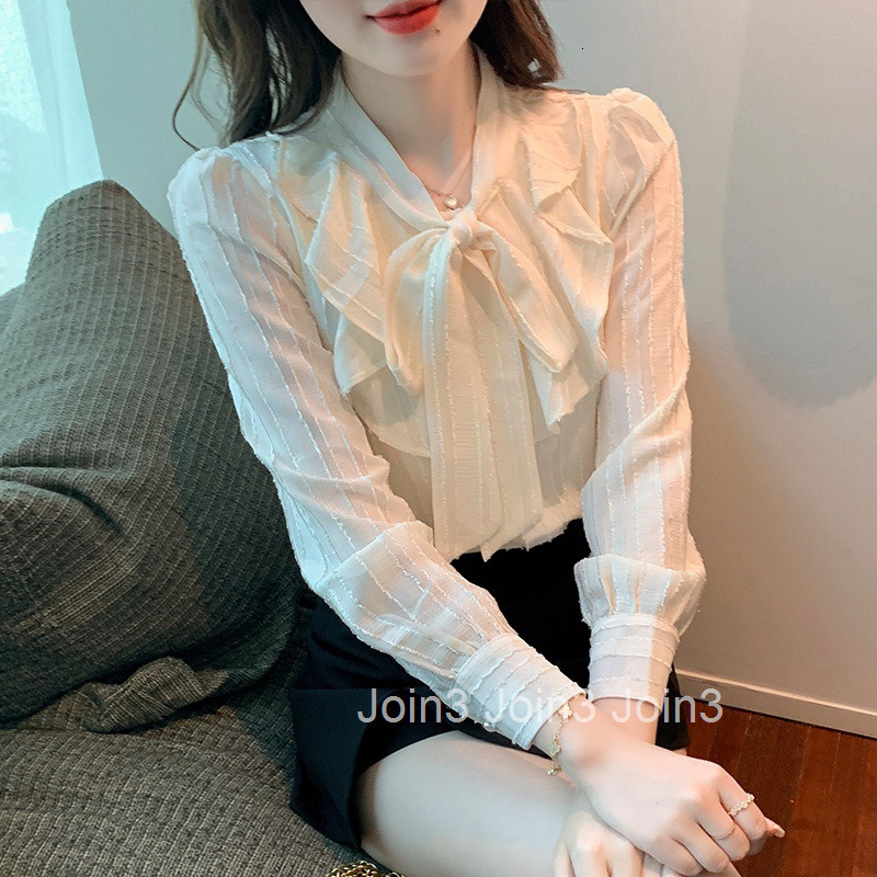 Autumn Winter Plus Size Women Bowknot Chiffon New Design Stylish Fleece Lined Long Sleeve Shirt Top Base Shirt