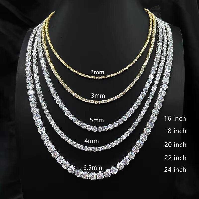 HipHop 3MM 4MM 5MM Couple Tennis Chain Cubic Zirconia S925 Silver Plated 18K Gold Tennis Necklace Bracelet for Men and Women