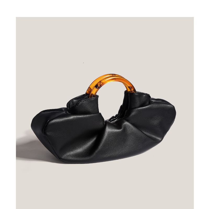 DHAL Niche Ox Horn Internet Celebrity Same Style Acrylic Ring Handbag Women's Wrinkled Cloud Clutch Dumpling Bag