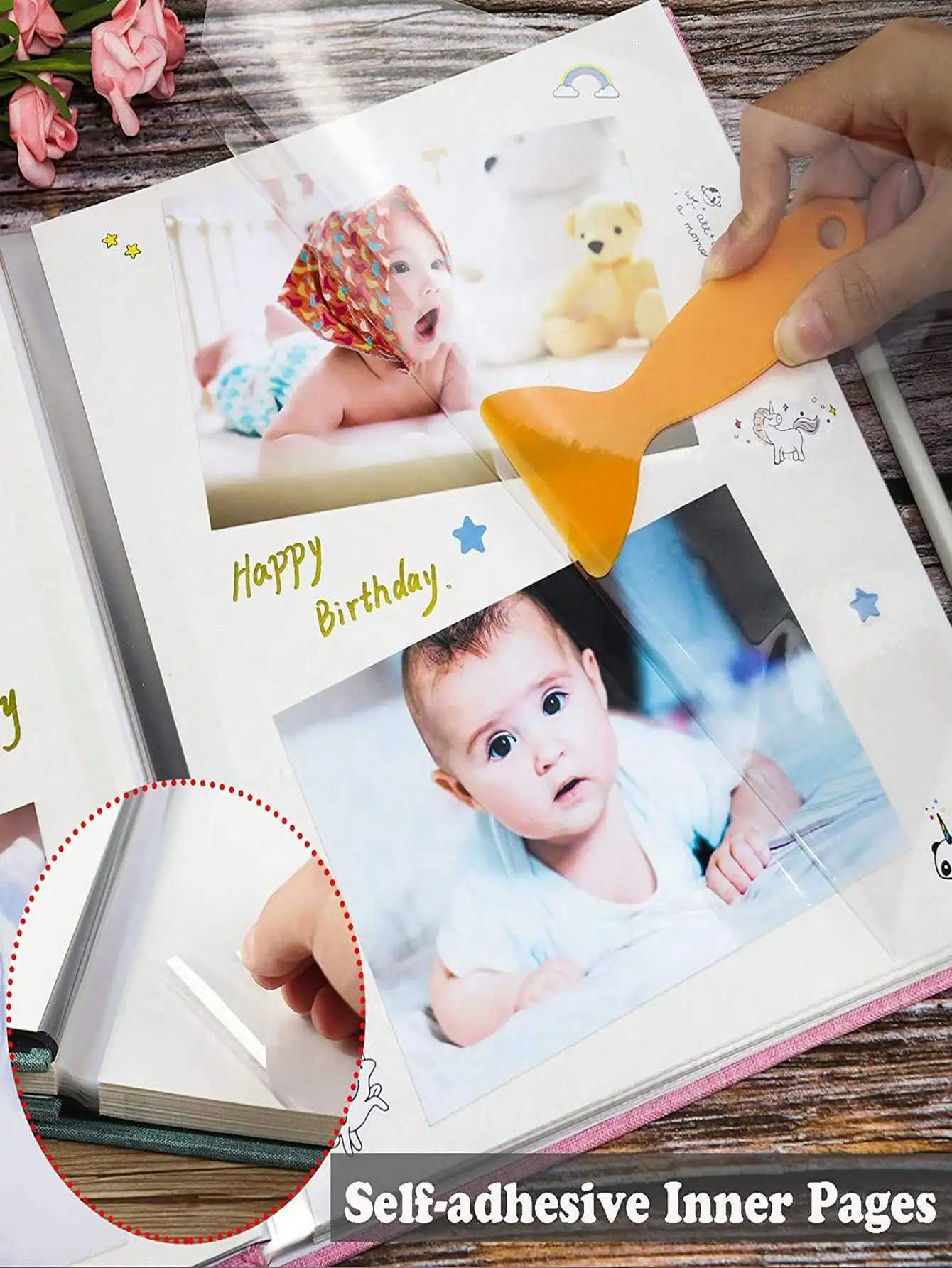 Baby photo album self-adhesive memory book 4x6 clip book set with clean hand print and metal pen suitable for boys and girls Z250729