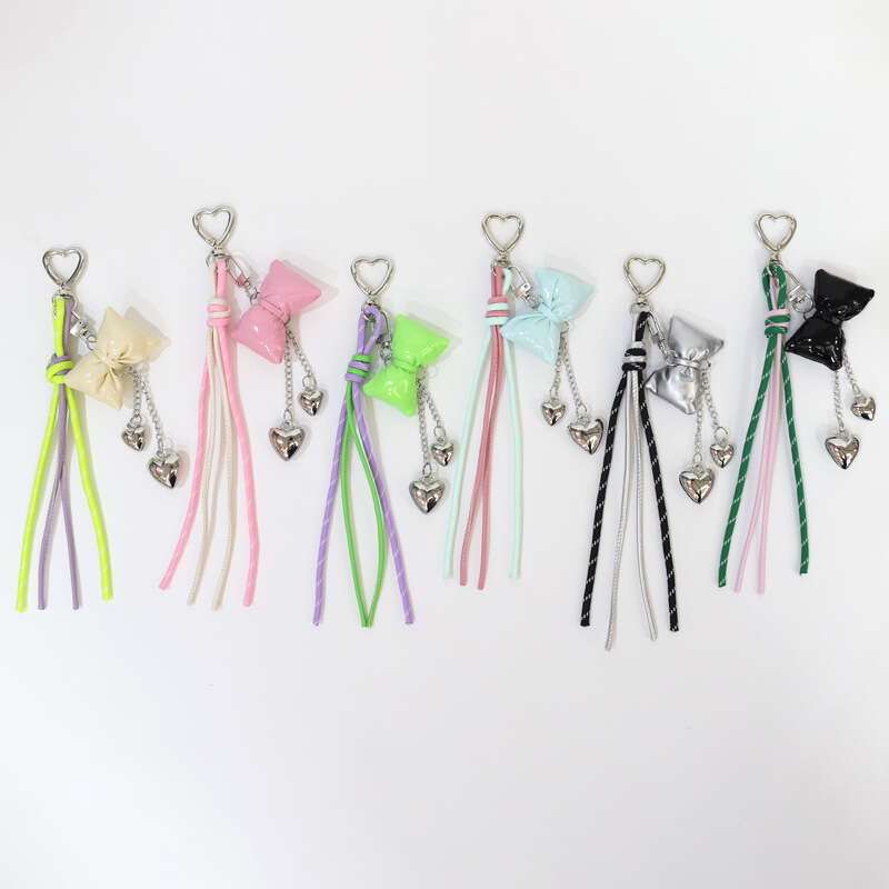 Huayang New Bowknot Heart-shaped Hanging Rope Hand Keychain Accessories Miu-style Bag Pendant