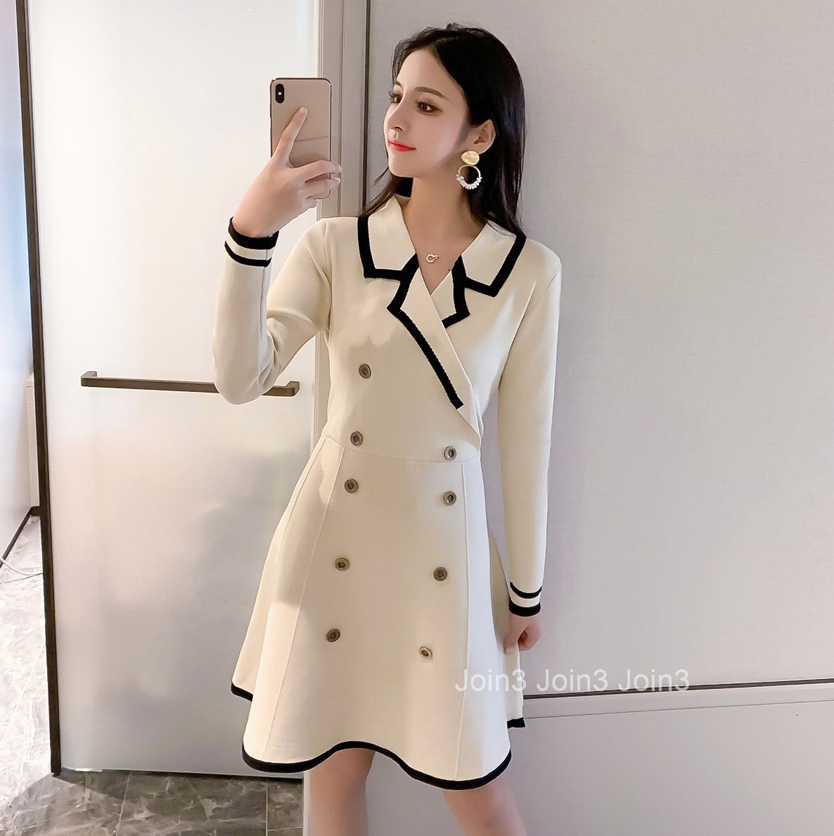 Elegant Socialite Base Dress Autumn Winter Slim Fit Slimming Little Fragrance Milk Knitted Long Sleeve Dress