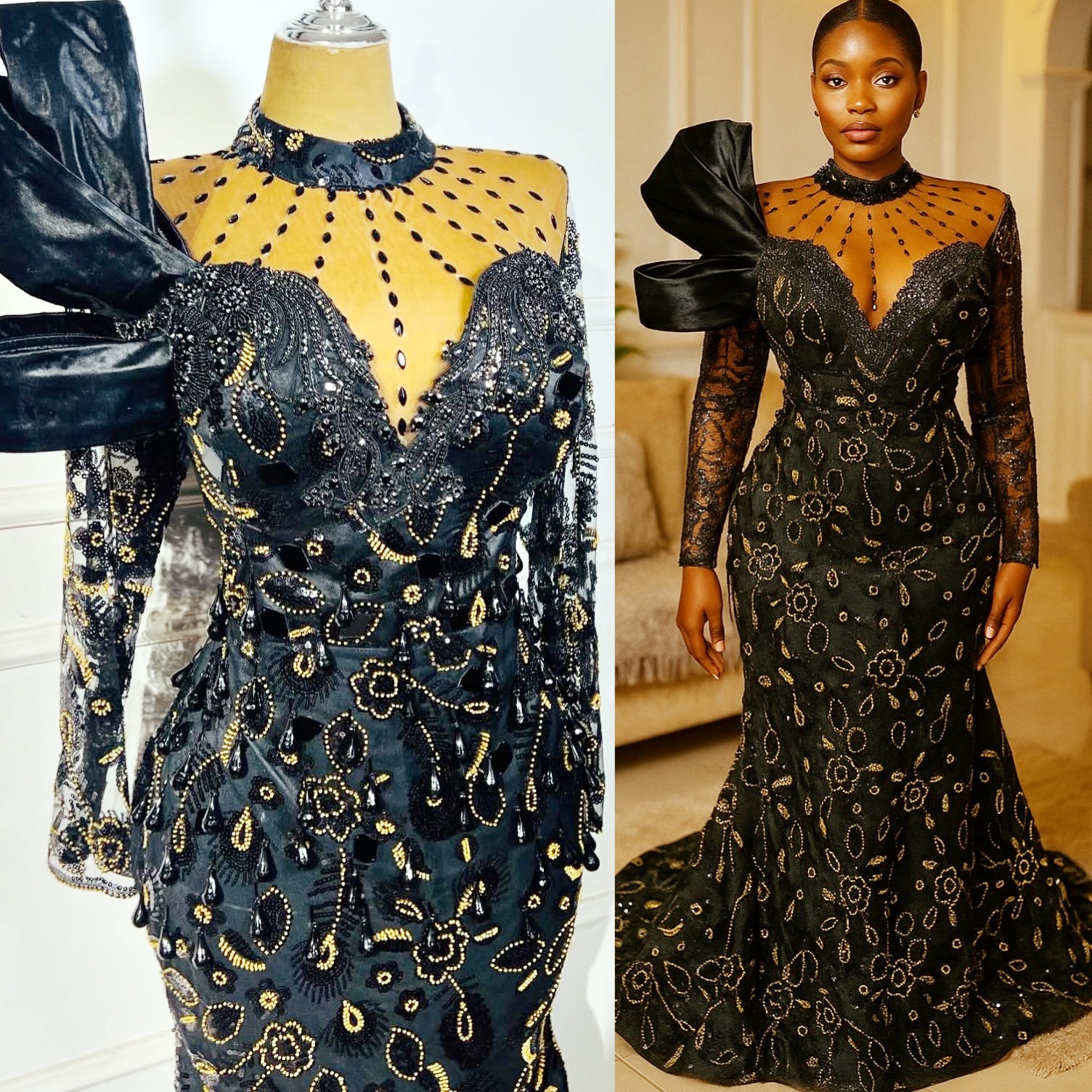 Black Mermaid Prom Dresses 2025 Crystals Beaded Full Sleeves Evening Formal Party Second Birthday Engagement Gowns Plus Size Dress For Special Occasio