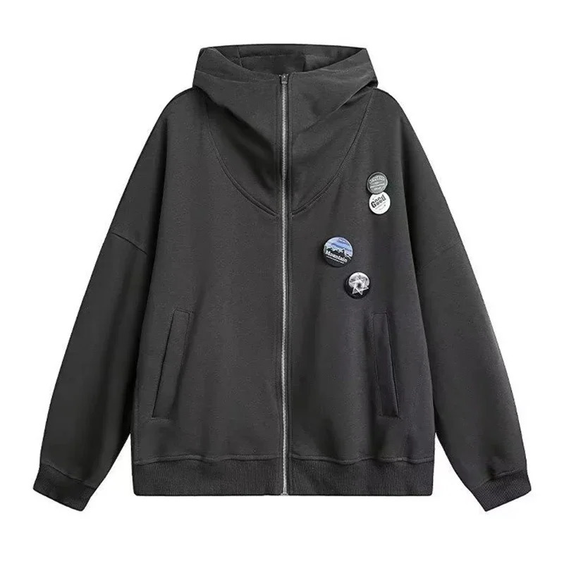 Appliques Cardigan Hooded Sweatshirts For Men Y2K Vintage Zipper Hoodies Women Autumn Streetwear Oversized Casual Tracksuit 250729