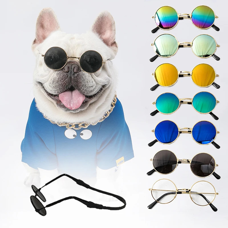 Dog Glasses Pet Vintage Round Cat Accessories Puppy Pos Props Decorations for Dogs Reflection Eyewear Glasses 250729