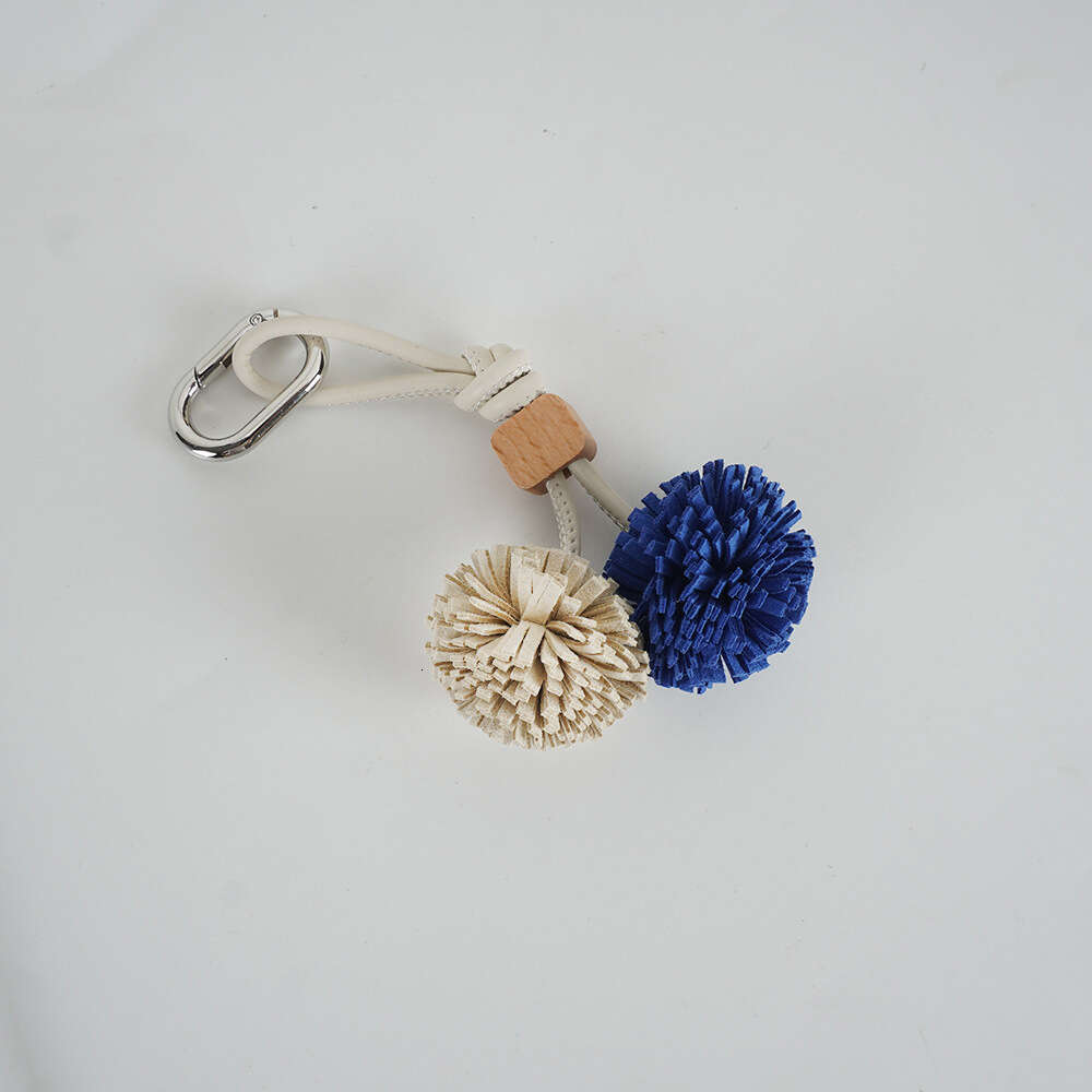 Miu Series Shoe Accessories High-End Mini Leather Handmade Woven Tassel Ball Keychain Bag Pendant