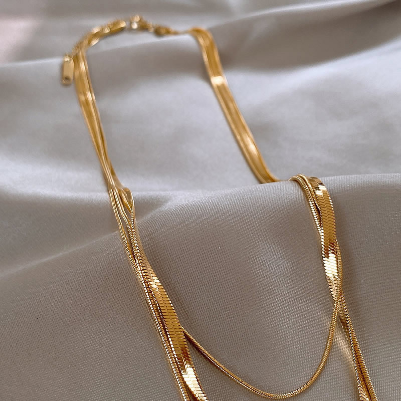 Gold Multi-layer Stacked Snake Bone Necklace for Women, High-end Niche Collar Chain, 2025 New Clavicle Chain Accessory Jewelry for Women