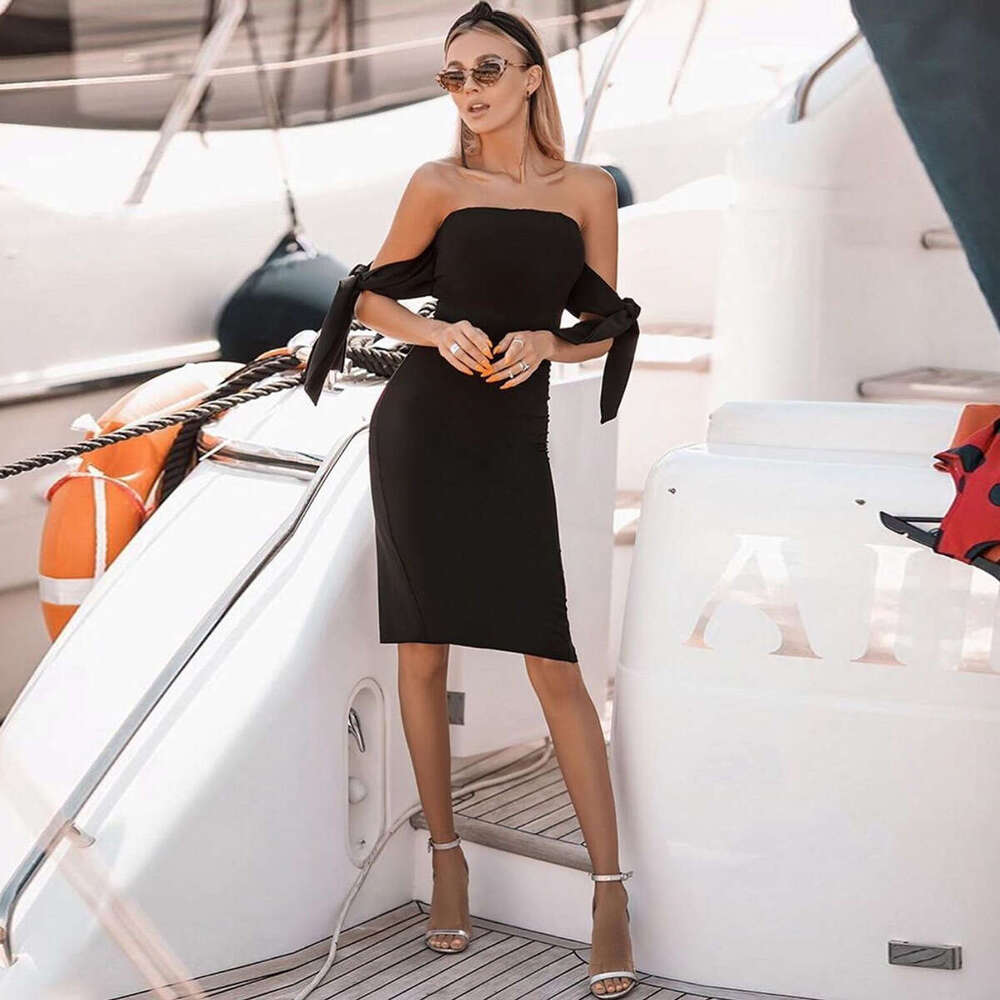 Women's Fashion Sexy Strapless Off-Shoulder Patchwork Dress B5