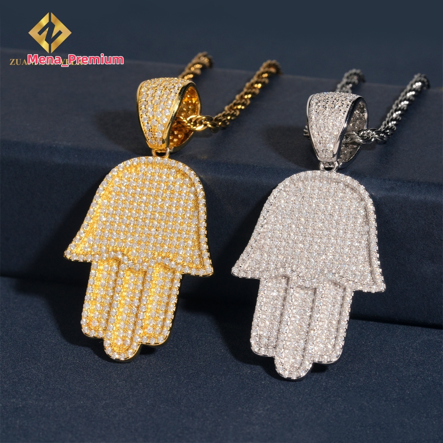 GRA Certificate Hip Hop VVS Moissanite Jewelry Charm Pendant 925 Solid Silver Custom Iced Out Diamond Hamsa Hand Pendant