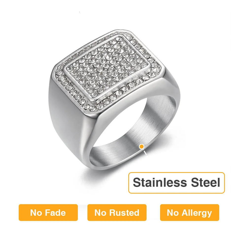 Fashion No Rusted High Quality Stainless Steel Hip Hop Ring for Men Punk Rings Full of Rhinestones Jewelry 250729