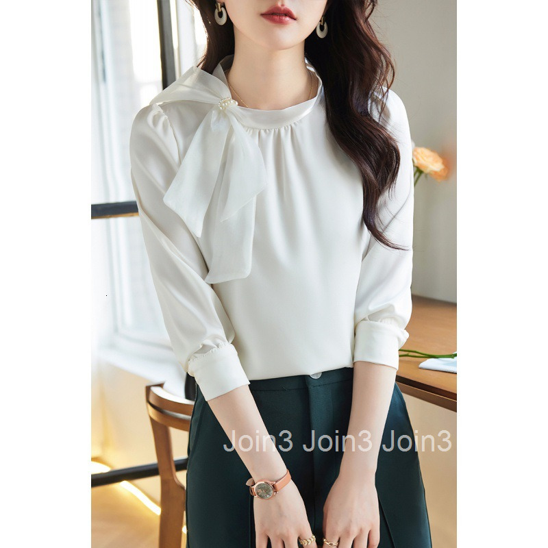 Autumn New Pure Desire White Chiffon Long Sleeve Blouse Womens Fashion Tie Collar Base Shirt Women