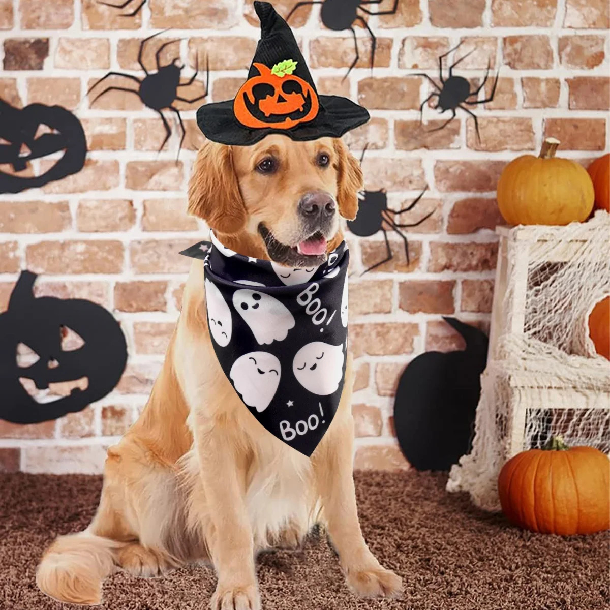2 Pack Halloween Dog Bandanas Pink Black Ghost Boo Scarf Bibs Triangle Pet Costume for All Dogs Cats 250729