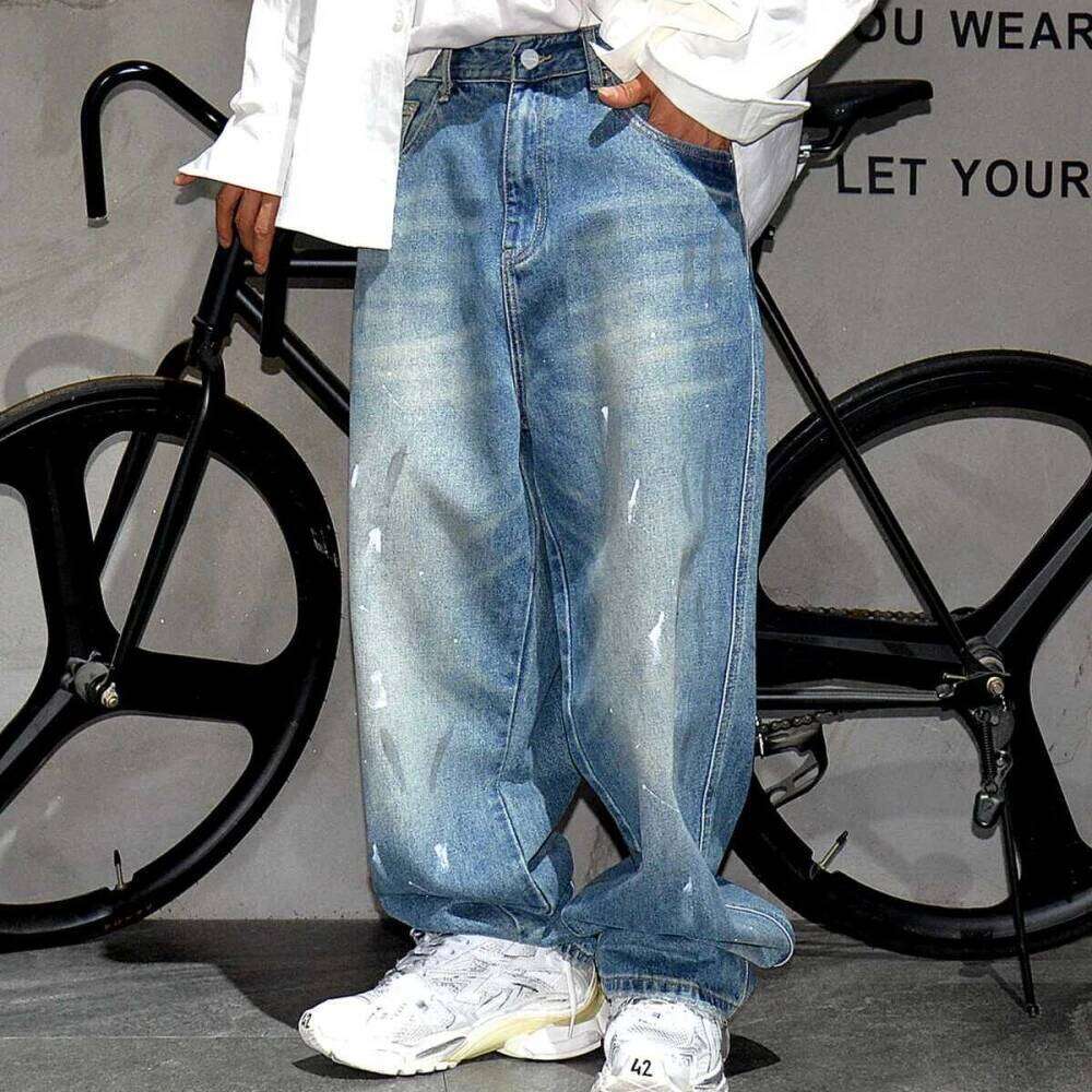 American Streetwear Graffiti Cargo For Men Korean Fashion Skateboard Baggy Jeans Hip Hop Denim Pants Kpop Trousers Male 250726