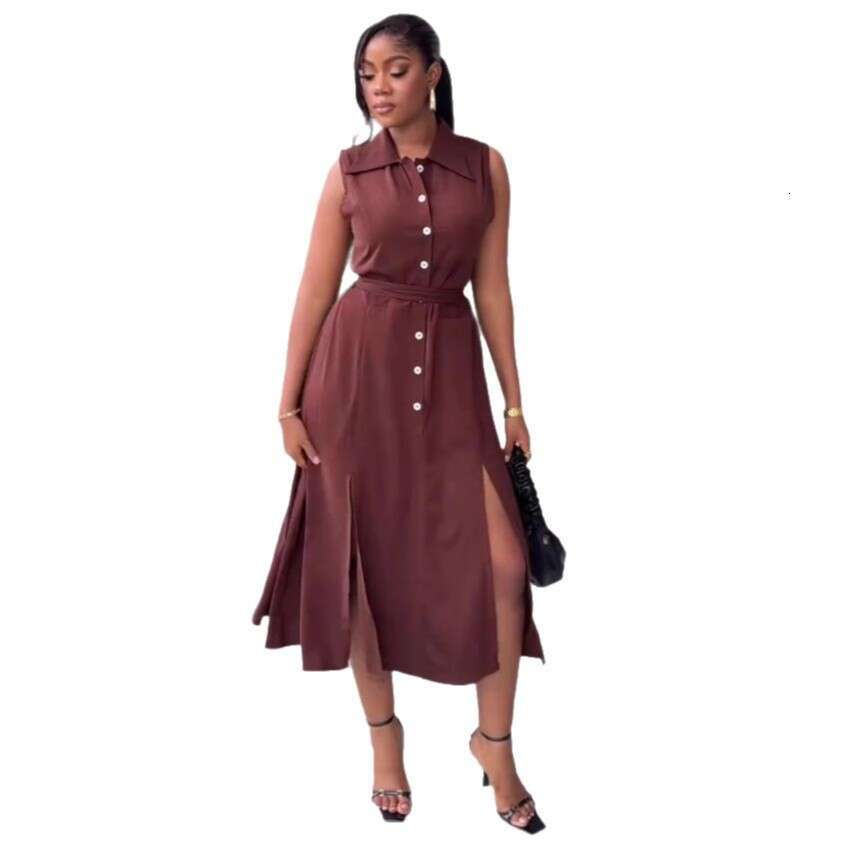 Women's High-End Design Loose Flowing Tie Slimming Vest Plus Size Stylish Long Dress B5