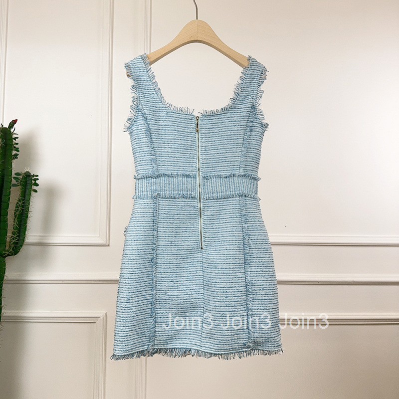 25 Autumn Summer New French Style Small Fragrance Round Neck Slim Fit Camisole Dress Elegant Striped Sleeveless Short Dress