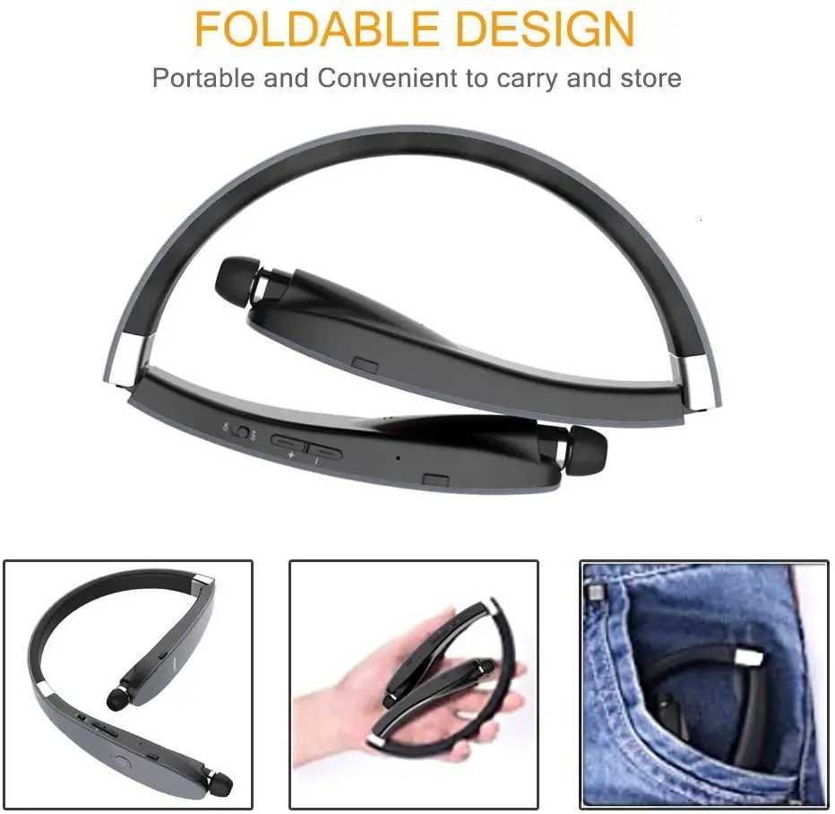 Headphones Wireless Neckband Headset Retractable Earbuds Noise Cancelling Stereo Earphones for Workout Running Driving R250728