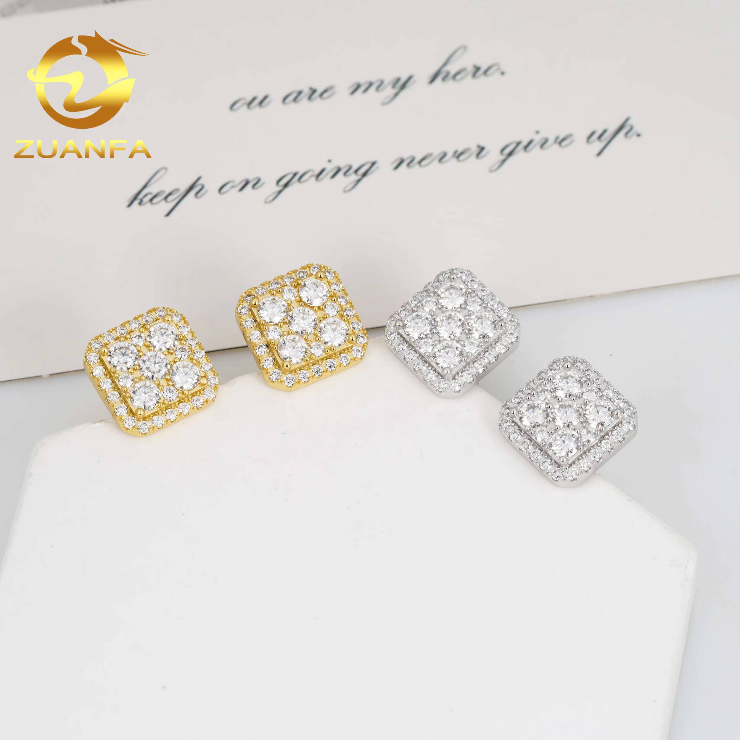 Cheapest Wholesale 11mm Square Screw Back Stud Earrings Hip Hop Mens Moissanite Diamonds 925 Silver Gold Plate Stud Earrings