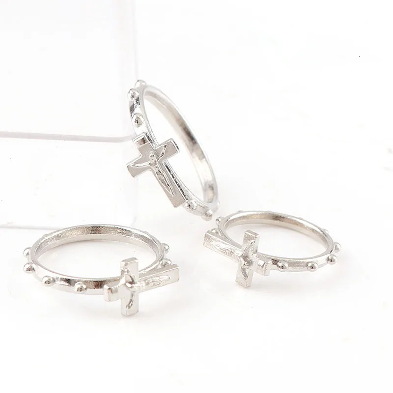 Cross Religious Ring Set 12PCS/pack Silver Color Catholic Wedding Ring Catholic Crucifix Ring Religious Wedding Jewelry Gifts 250729